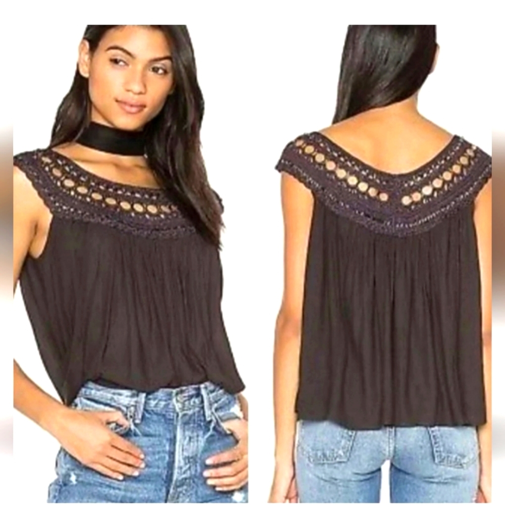 Free People Pleated Crochet Top S